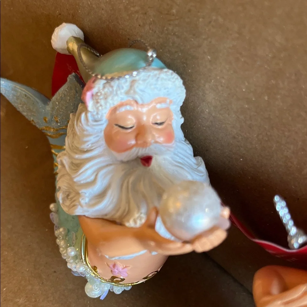 Festive Mermaid Santa Ornaments - Aqua and Pink